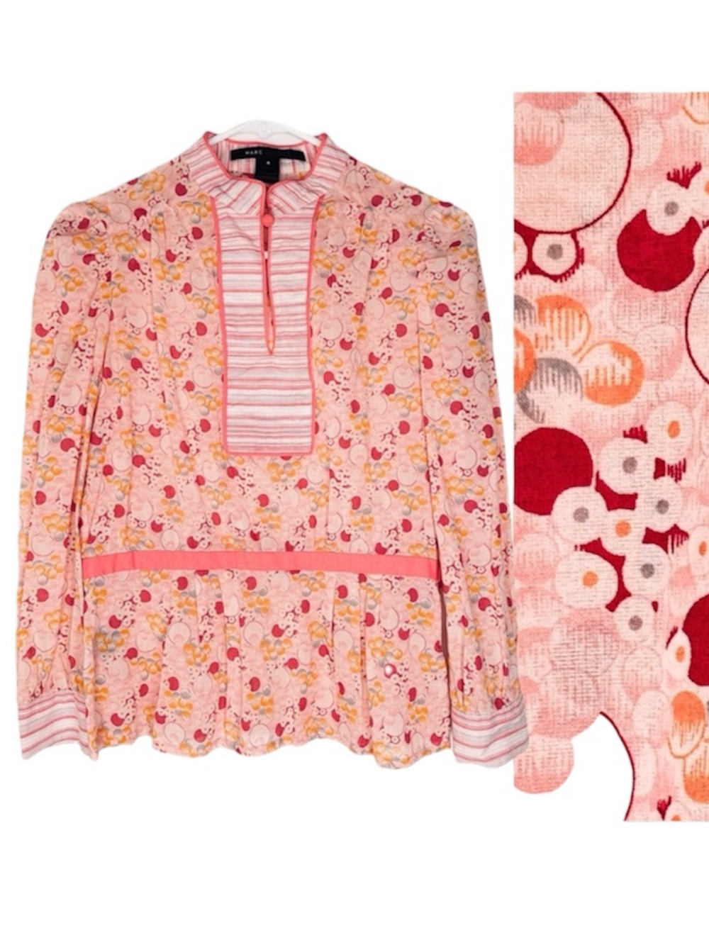Marc Jacobs Cotton Blouse Long Sleeve Peplum Mock Neck